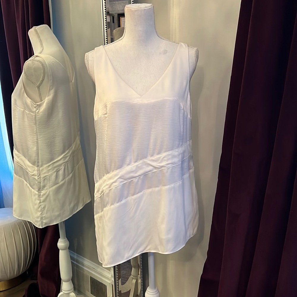 Women's V-Neck Satin Tank Top - White
